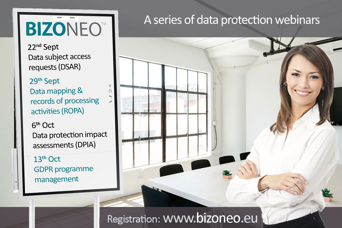 Bizoneo_EU's tweet photo. Our series of #GDPR webinars starts on 22nd Sept until 13th Oct.
Full program and registration on our website https://t.co/oOlsyblgJy https://t.co/VtVnsPgHcq