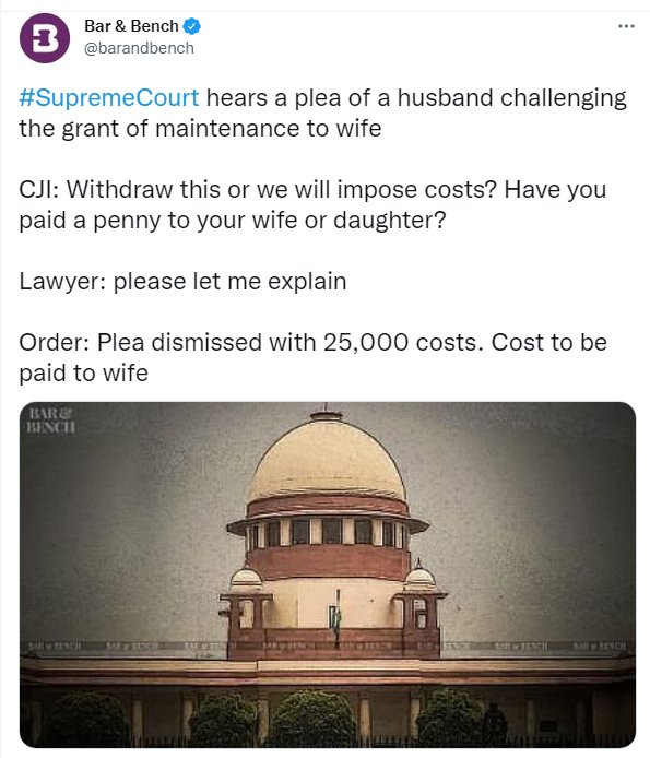 SC to Husband u r challenging maintenance to wife Pay her 25000/- as your fault in filing challenge petition @swarup1972 @TheAmitLakhani @DelhiWarriorMRA @Gameof498A @barkhatrehan16 @quit_hypocrisy @Vinaykhare2000 @quit_hypocrisy @CriticsUnbiased @chetan63896749 @FighterMard498A