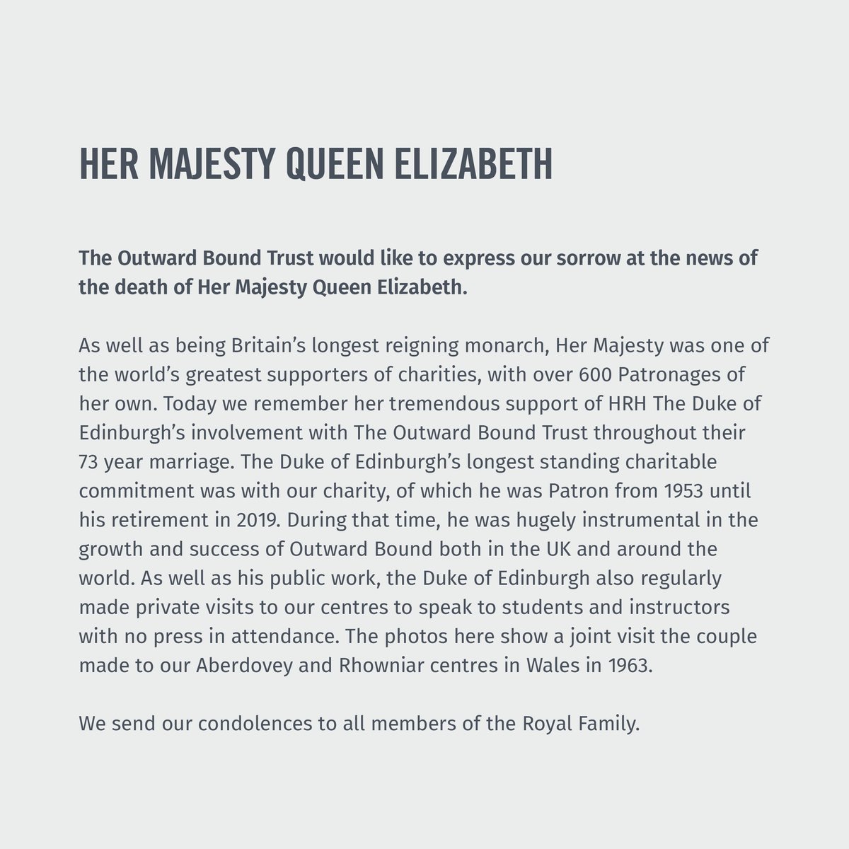 We are deeply saddened by the news of Her Majesty Queen Elizabeth’s passing.