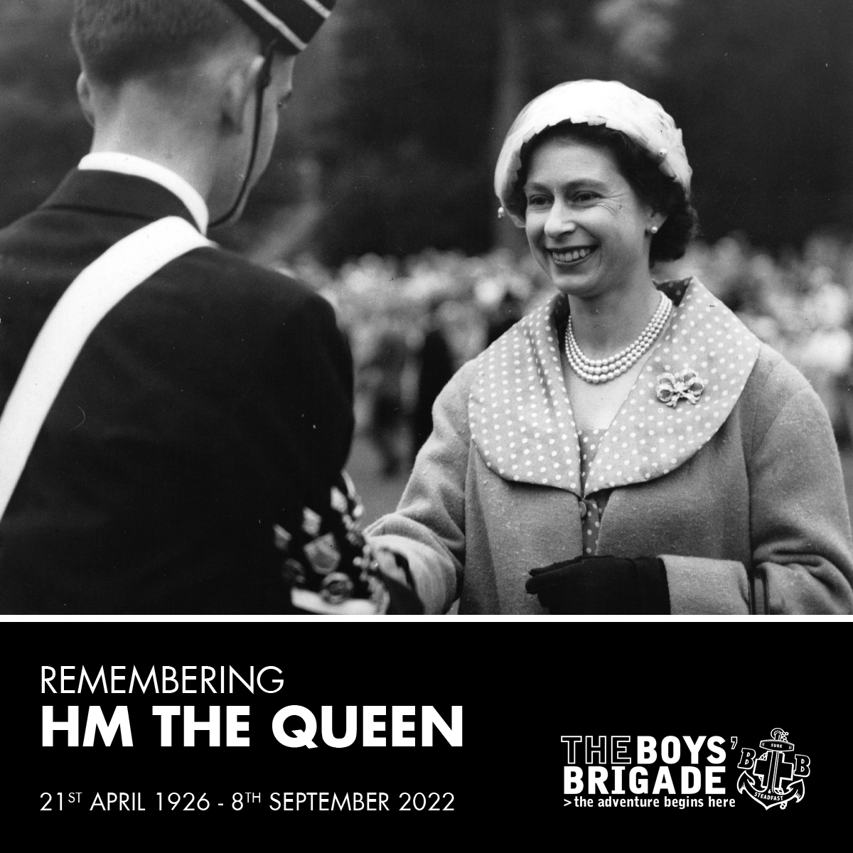 'We are all deeply saddened by the death of our Patron, Her Majesty The Queen. The thoughts and prayers of the entire BB family are with the Royal Family at this difficult time.' - Jonathan Eales, Chief Executive of The Boys' Brigade. Read our obituary at boys-brigade.org.uk/remembering-hm…