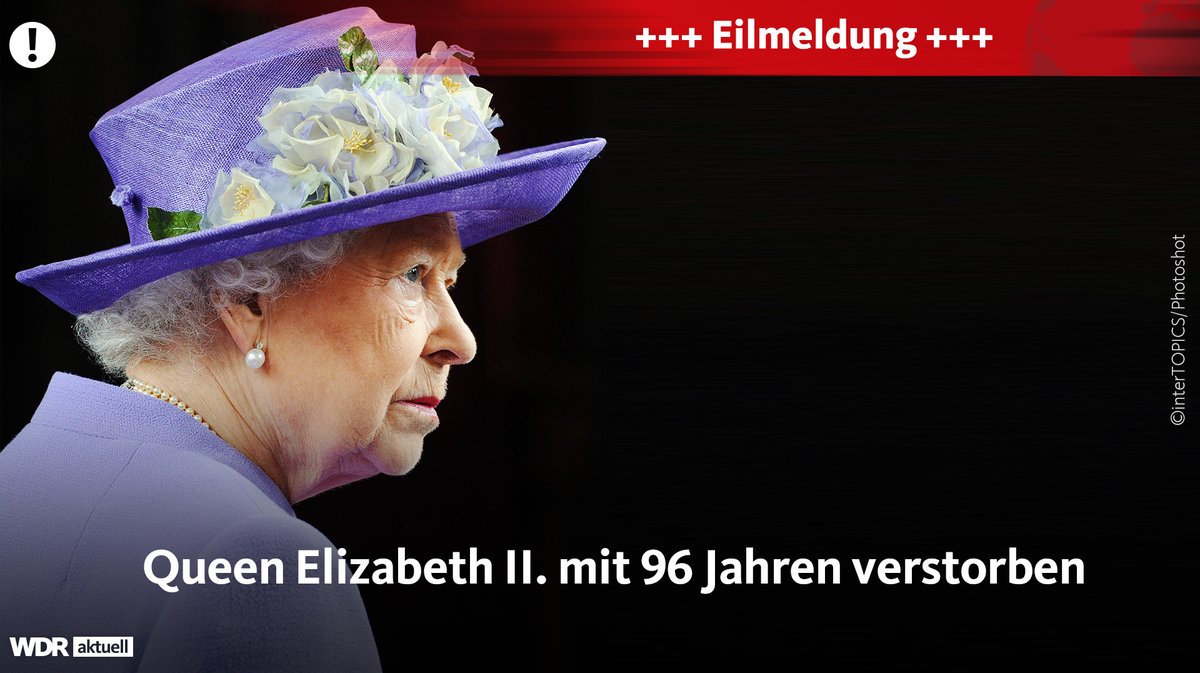 Die britische Königin #QueenElizabeth ist im Alter von 96 Jahren gestorben, teilt der Buckingham Palace mit. Sie starb auf Schloss Balmoral in Schottland, wo sie den Sommer verbracht hatte. www1.wdr.de/nachrichten/qu…