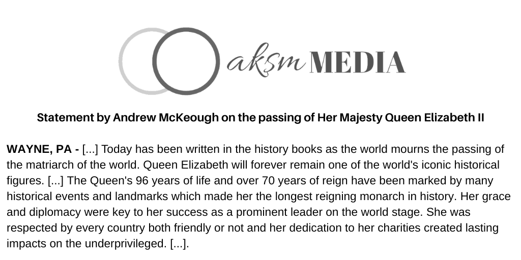 aksmmedia's tweet photo. Statement by @AndrewMcKeough on the passing of #QueenElizabeth of the United Kingdom https://t.co/L9MaOyZg2R