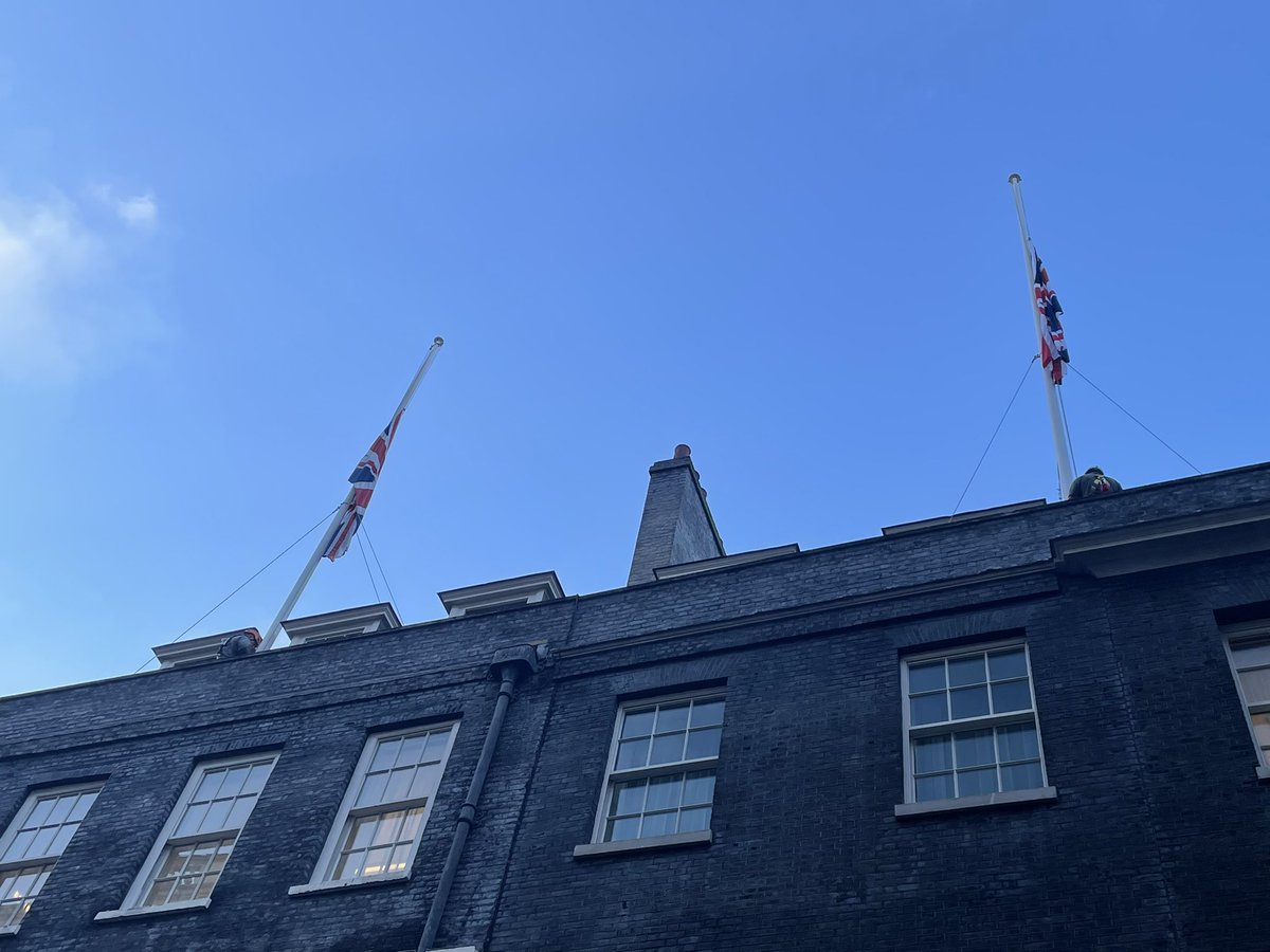 The Union flags in Downing Street have been lowered to half mast.