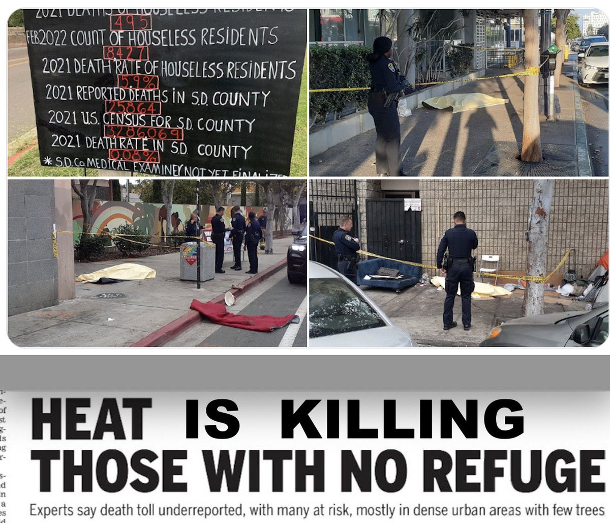LoriSaldanaSD's tweet photo. These people died in #SanDiego waiting for an emergency response from #mayortoddgloria #toddgloria #supfletcher that never arrived 

How many more people will die from lack of shelter as #HurricaneKay continues to bring rain, heat &amp; winds? https://t.co/PWwKbBjrpn
