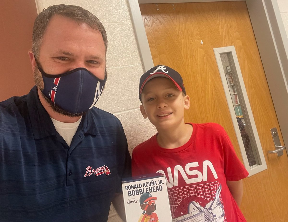 Chris_Bussell's tweet photo. When one of your @Midway_Mustangs brings you a @ronaldacunajr24 bobble head, then you KNOW it'll be a great day!! #ForTheA https://t.co/rAG1yuGri4