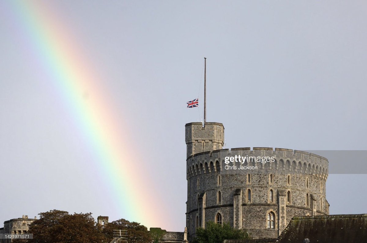 As the flag is lowered to half mast over Windsor Castle an incredible rainbow appears over the castle, for a few minutes and then just like that it was gone….