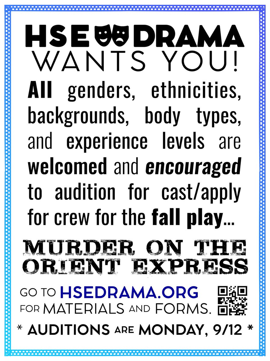 Fall Play Alert! Be sure to follow our Instagram for updates like this, and always look on HSEDrama.org for links and materials. Fall play audition/application materials available now.