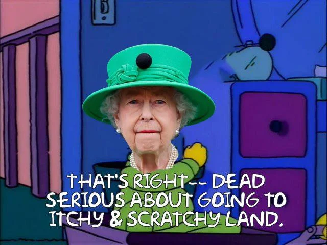 simpsoncrapmeme's tweet photo. The Queen of England is dead https://t.co/DcEjM9oDEP