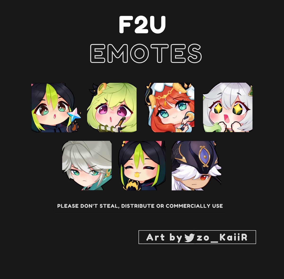 zo_KaiiR's tweet photo. ✨FREE EMOTES✨
F2U Sumeru themed Emotes.
- - - - - - - - - -
[RT's are very appreciated]
Thanks to everyone in advance. I might do more in future ^◡^
- - - - - - - - - -
#Emotes #GenshinImpact #原神 #Tighnari #Alhaitham #Nahida #Cyno
Shop Link in Comments~ https://t.co/BZPrps1FVU