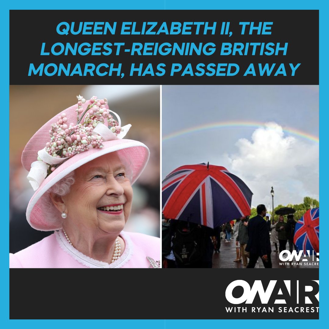 OnAirWithRyan's tweet photo. #QueenElizabeth has passed away at the age of 96 💔 A rainbow appeared over Buckingham Palace as the news broke 😢 https://t.co/vP7HVYb5mW https://t.co/cBuPevIeQx