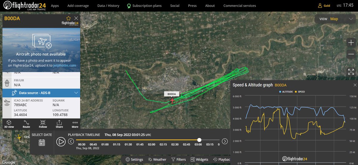 812Z_'s tweet photo. Unknown aircraft 'B00DA' (invalid hex #789ABC) observed in the air earlier today out of the Chinese Flight Test Center (CFTE) at Xi'an-Lintong Airbase, 🇨🇳#China. The base is visible in the upper left corner of the image https://t.co/rDXrOFuBX7
