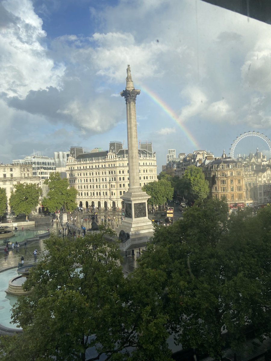 RalphGoodale's tweet photo. This was the scene In London’s Trafalgar Square this afternoon - a solid foundation, a turbulent sky and a crowning rainbow. https://t.co/eVXwDdrkR9
