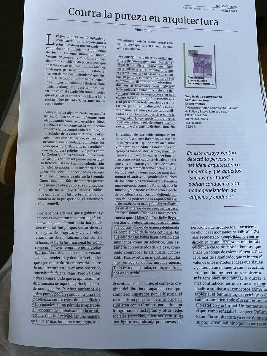 fjaranguren's tweet photo. “La arquitectura ya no se define por su propia realidad, sino por su narración” (Philippe Rahm). Nueva edición de “Complejidad y contradicción en la arquitectura”, de #RobertVenturi. Reseña por Vidal Romero.
#juevesdearquitectura https://t.co/5zXHx725to