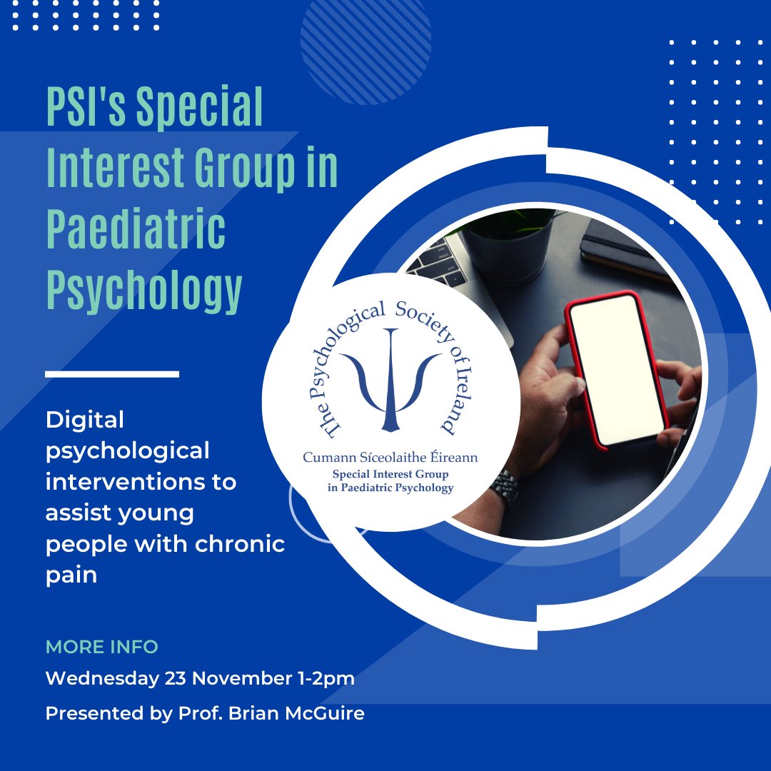 SIGPeP's tweet photo. We are really excited to announce Prof.Brian McGuire will present ‘Digital psychological interventions to assist young people w/ chronic #pain’ #GrandRounds @nuigPsychology @CPainResearch 23 Nov 1pm #online #appbased #psychologicalTherapies
https://t.co/lrb1jQwYcS https://t.co/gIXgT8eZ1l