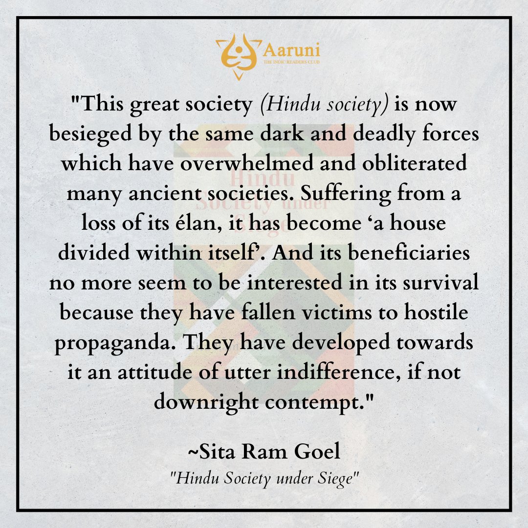 AaruniClub's tweet photo. Hindu society- A house divided within itself.

We are reading "HINDU SOCIETY UNDER SIEGE" by Sitaram Goel. 
Join @AaruniClub to read with us: https://t.co/7oWUhO9R09

#sitaramgoel #hindusociety #Hindus #indicbooks #Reading #books #bookstagram #books #booktwt #readingcommunity https://t.co/2lfrUyJMNX