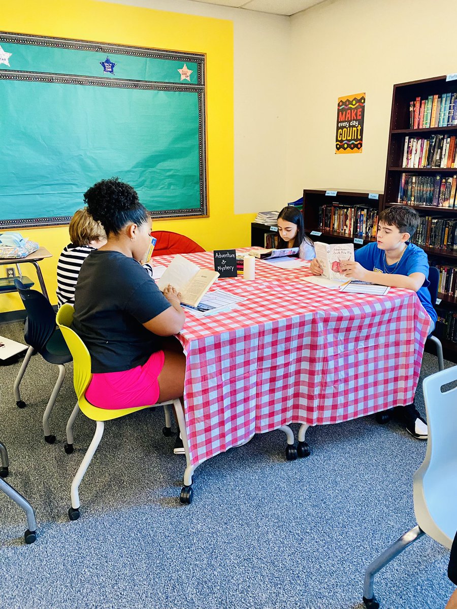 NFMSGrade6's tweet photo. Team Yellow students dined at Chef Petruso’s Book Bistro today. Ask your child to share which books he/she “tasted” and can’t wait to read. https://t.co/jCqQrGoC1g