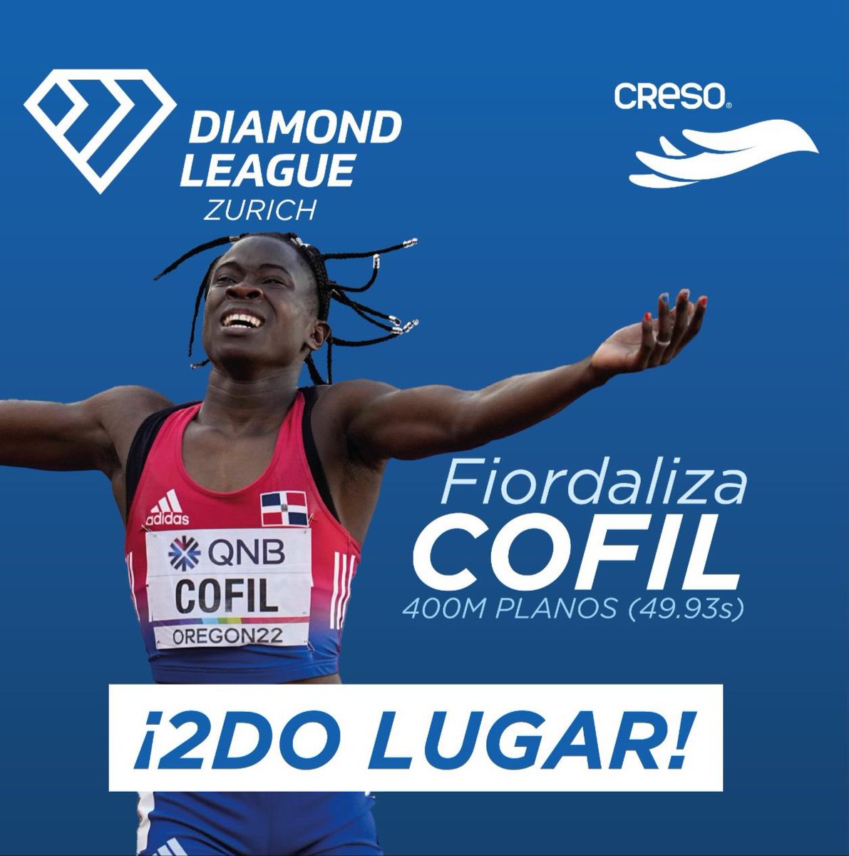 💥¡COFIL SUBCAMPEONA!

Nuestra #AtletaCreso, Fiordaliza Cofil se proclama subcampeona de los 400m planos en la Diamond League de Zurich, con tiempo de (49.93s).

Felicidades!

#SomosCreso #VamosRD #Atletismo #DLZurich