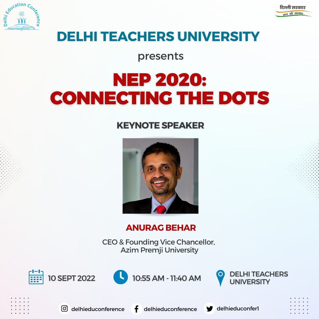 delhieduconfer1's tweet photo. Hear about NEP 2020 from a key member of its drafting committee: Mr. Anurag Behar!

Only at 'NEP 2020: Connecting the Dots' | A conference by Delhi Teachers University | 10th September

#DelhiEducationConference #BuildingTheFoundation #NEP2020 #DTU https://t.co/RXTlqSmAAR