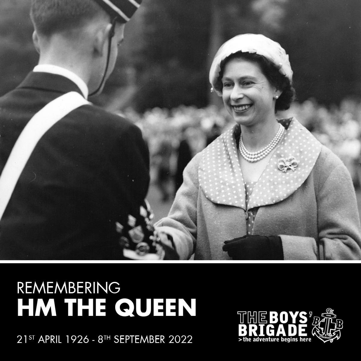 "We are all deeply saddened by the death of our Patron, Her Majesty The Queen. The thoughts and prayers of the entire BB family are with the Royal Family at this difficult time." - Jonathan Eales, Chief Executive of The Boys' Brigade.

Read our obituary at boys-brigade.org.uk/remembering-hm…