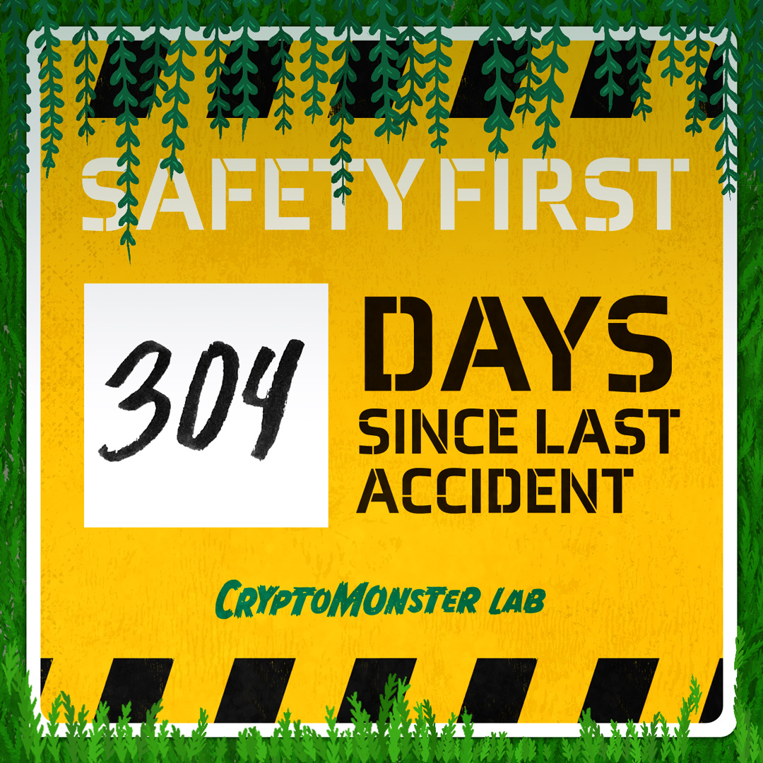 cryptomonsterlb's tweet photo. Monster safety is priority #1 at the lab, we're proud to announce that we've gone 304 days without an accident. That's almost a year, let's gooooooooooo! #SafetyFirst #lab #NFT #cryptomonsterlab https://t.co/6IalebZ6k5