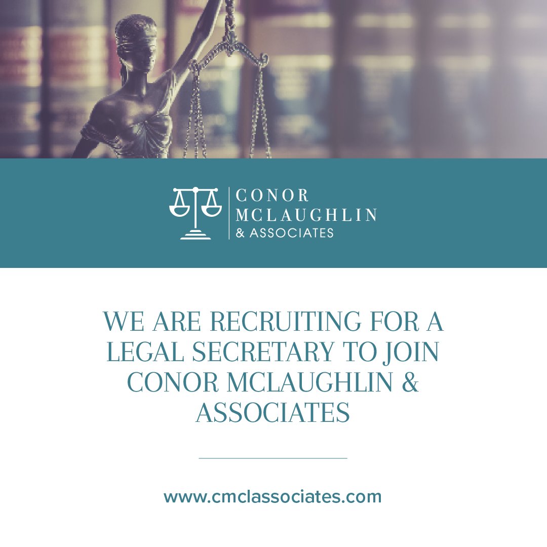 We are now recruiting for a full-time legal secretary to join our team at Conor McLaughlin &amp; Associates. Become an integral part of our award-winning Irish law firm.

To apply send your CV &amp; Cover letter to info@cmclassociates.com #jobfairy