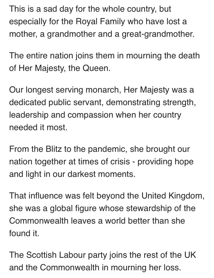 This is a sad day for the whole country. We join The Royal Family in mourning the death of Her Majesty, The Queen.