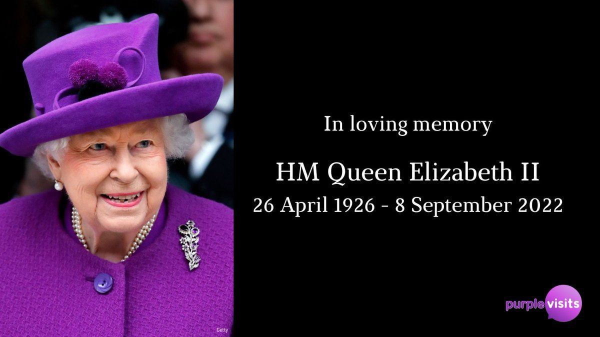 Purple Visits (@purplevisits) on Twitter photo The team at Purple Visits is deeply saddened by the passing of Her Majesty, Queen Elizabeth II.
Our thoughts and sincere condolences are with the <a href="/RoyalFamily/">The Royal Family</a> at this time.
Rest in Peace, Your Majesty. The team at Purple Visits is deeply saddened by the passing of Her Majesty, Queen Elizabeth II.
Our thoughts and sincere condolences are with the <a href="/RoyalFamily/">The Royal Family</a> at this time.
Rest in Peace, Your Majesty.