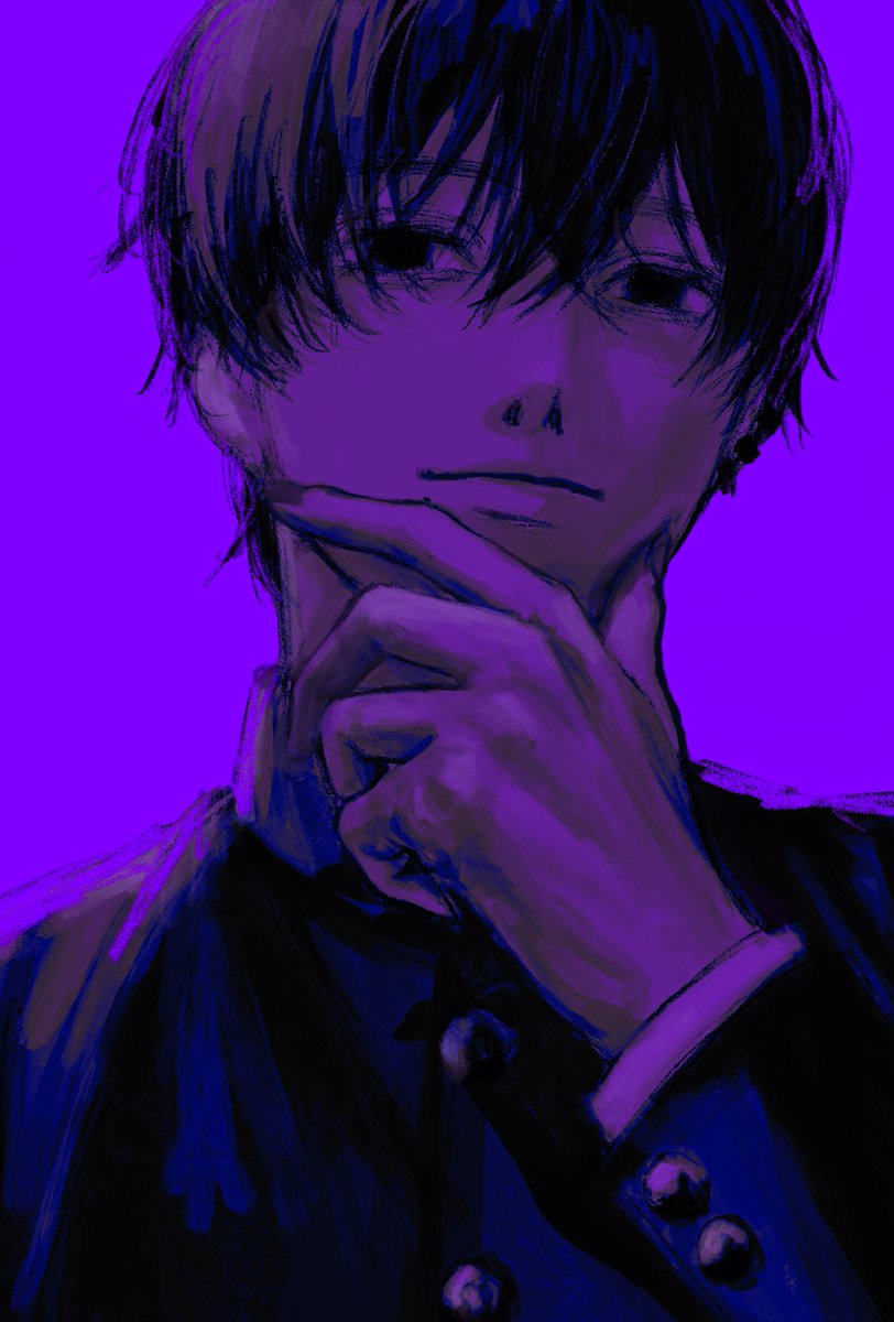 1boy black hair solo simple background purple background gakuran school uniform  illustration images