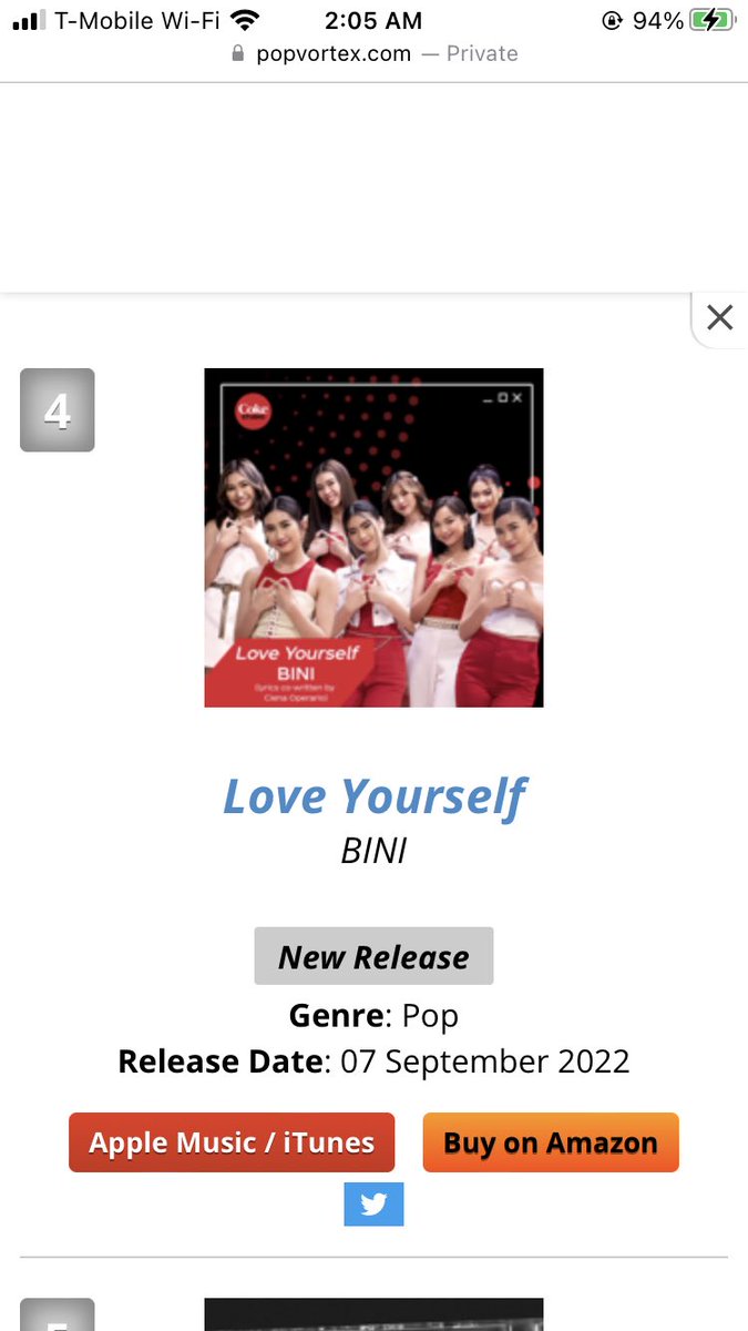 <a href="/BINI_ph/">BINI_PH</a> latest releases “Love Yourself” (Coke Studio) and “Made For All (Maybelline) are now charting at 1st and 4th spot on Top 100 Songs on iTunes Philippines! 

#BINI <a href="/BINI_ph/">BINI_PH</a> 
#BINI_LoveYourself #BINI_MadeForAll
