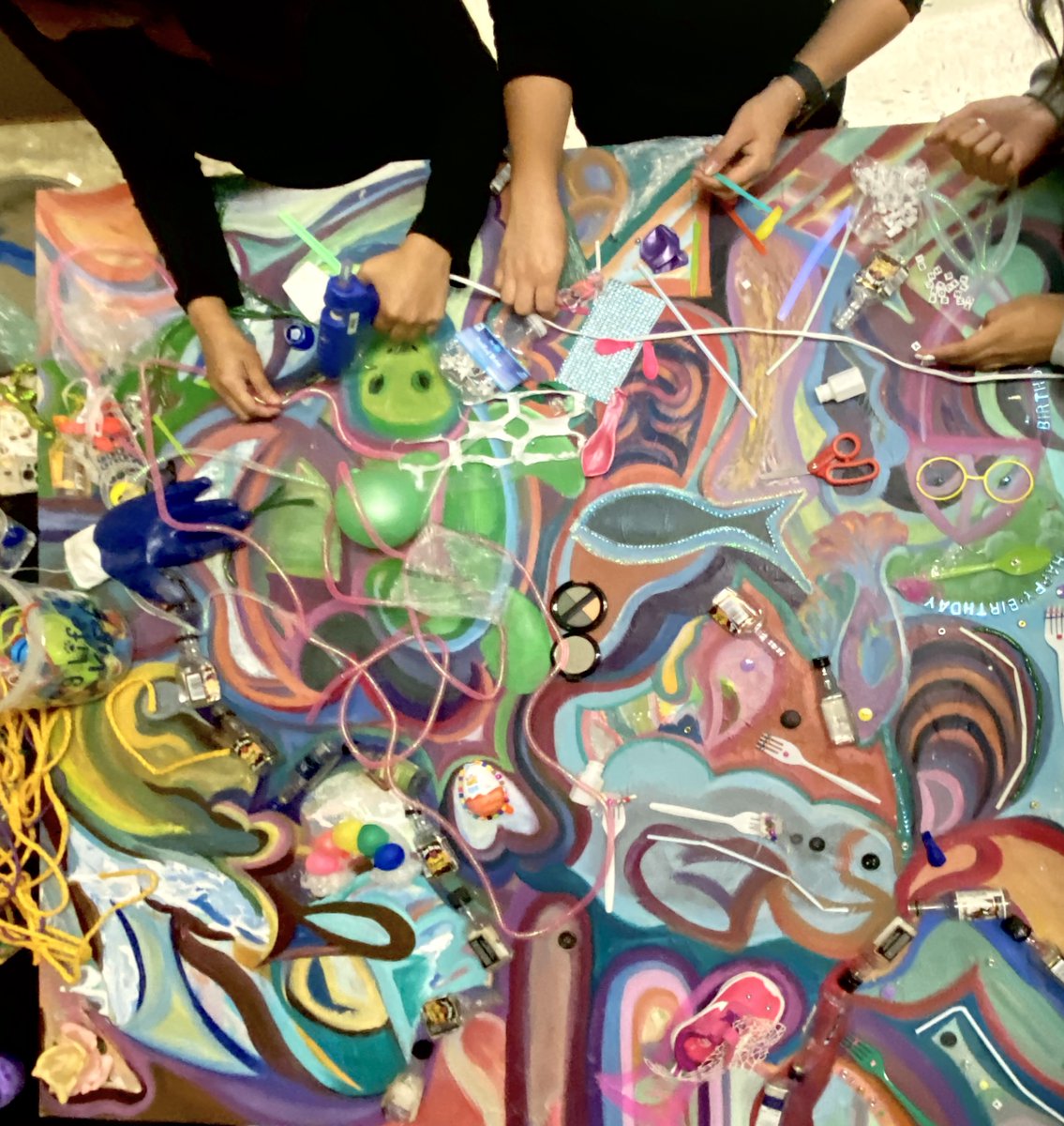 LottaFish's tweet image. "Plastic Soup" | Series of artworks made with plastic debris by students at Wilbur Cross High School #nhvn  display at @NHFPL LOF #LessPlasticMoreFish exhibit reception Sept 15th 3-7PM. #UrbanWaters Initaitive #MenosPlásticoMásPescado #impacts #PlasticPollution #singleuseplastic