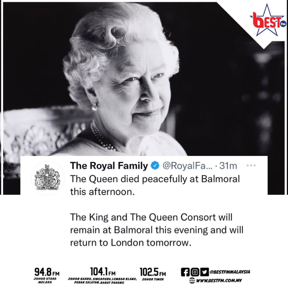 Ratu Elizabeth II telah mangkat di Balmoral pada usia 96 tahun, menurut kenyataan rasmi Istana Buckingham. Baginda telah menduduki takhta selama 70 tahun.