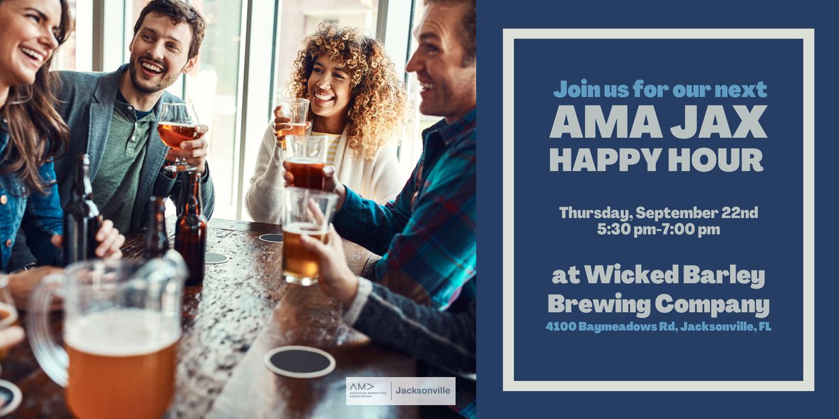 Fall is almost here and so is our next event! Join us at <a href="/WickedBarley/">WickedBarleyBrewing</a> on 9/22 at 5:30 pm to network with other local marketing professionals and enjoy some great Fall beers on tap! Register for the event here: qrco.de/AMAjax-happyho… 
#marketing #networking #AMAJax