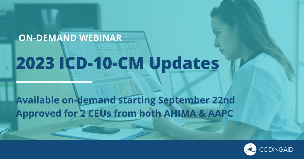 ManagedResc's tweet photo. Get ready for the 2023 ICD-10-CM Updates with our upcoming on-demand webinar! We'll break down the changes at a thorough &amp; easy-to-follow pace. Earn 2 CEUs from both AHIMA &amp; AAPC! Register here https://t.co/ClHXN1IrZE #icd10cm  #medicalcoding #codingupdates #codingaid #2023coding https://t.co/3spk2C8pYG