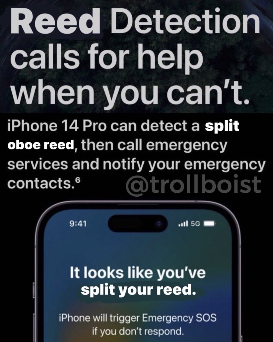 trollboist's tweet photo. the ONE feature apple doesn’t want you to know in iPhone 14 Pro - leaked by yours truly!

#iPhone14Pro #oboe #oboememes #oboereeds #doublereeds #doublereedmemes https://t.co/UCKX0xfnor