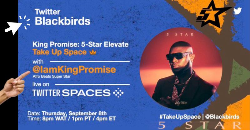 spacesdashboard's tweet photo. Hit the #DiscoveryCard below to set your reminders to join @Blackbirds with @IamKingPromise live on #twitterspaces .
Starts in 1.5 hours
#afrobeats #takeupspace