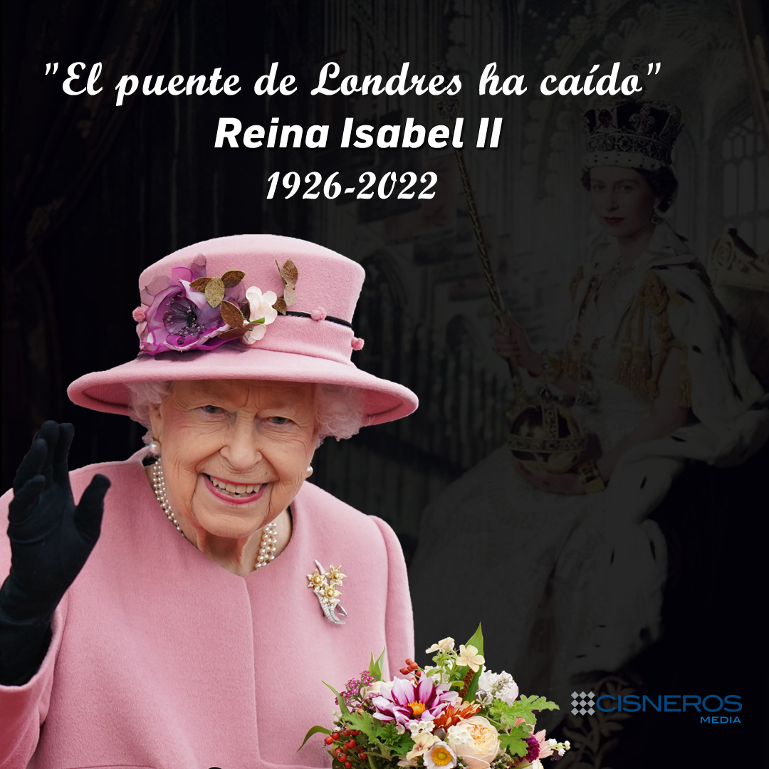 CisnerosMedia's tweet photo. A sus 96 años fallece este jueves 08 de septiembre la reina más longeva en la historia, Isabel II, el anuncio fue confirmado por la familia real.

Desde la Organización #Cisneros nos unimos al luto que embarga a todo la realeza británica. 

#Noticia #ReinaIsabelII #08Sep https://t.co/nDw8q4gmwE