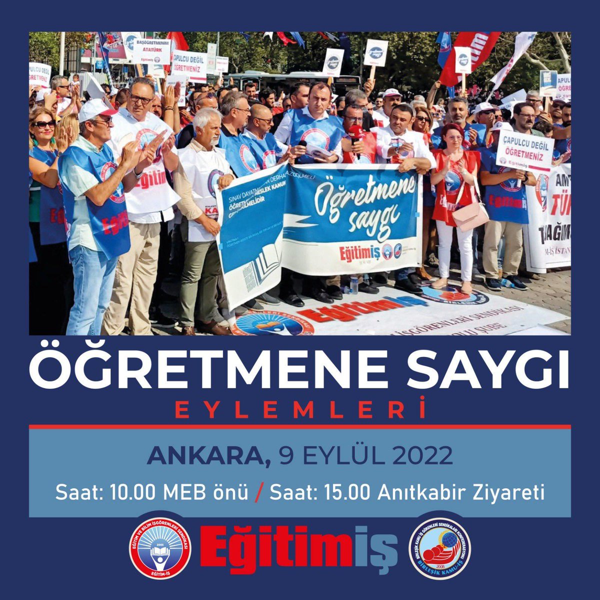 Yarın (9 Eylül Cuma) Ankara'dayız.
#öğretmenlervazgeçmeyecek
#yetkilisendikadanistifa
#öğretmençözümistiyor
#öğretmenesaygı
#öğretmenlersusmayacak demek için...
Korkma, Eğitim-İş var!