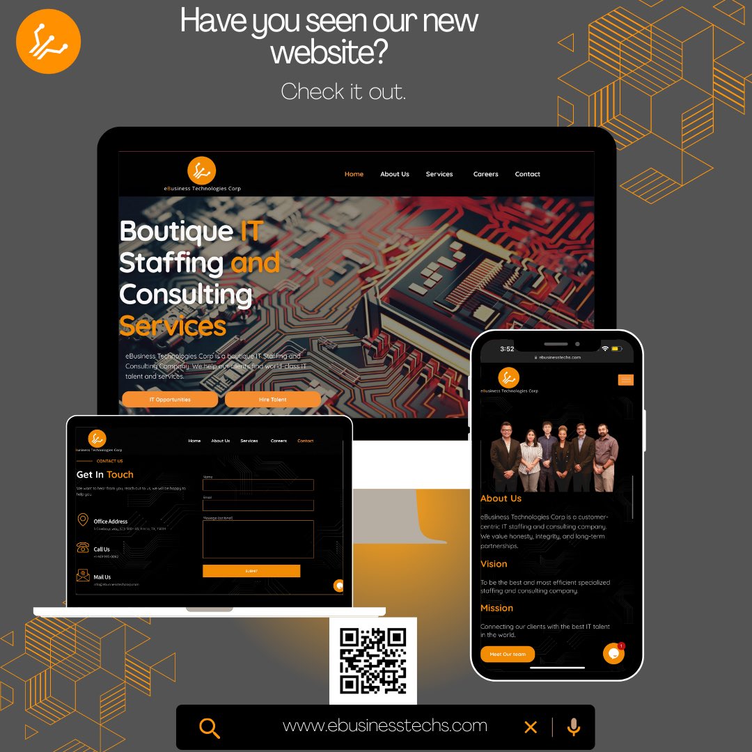 eBusinessCorp's tweet photo. We love our new look and feel of our website and if you don’t believe go check it out yourself and let us know. 

https://t.co/q2ygea3p90 

#WebsiteDesign #websitelaunch
#Website #itstaffing #ITServices #tech #technology https://t.co/pYezOAnVSo