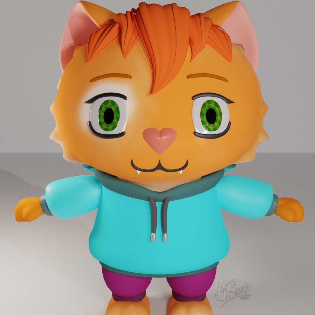 This is what Tiko currently looks like 🐱 
I still want to add and try some things, so it will take a while until he is completely finished ^.^ #Blender3d
