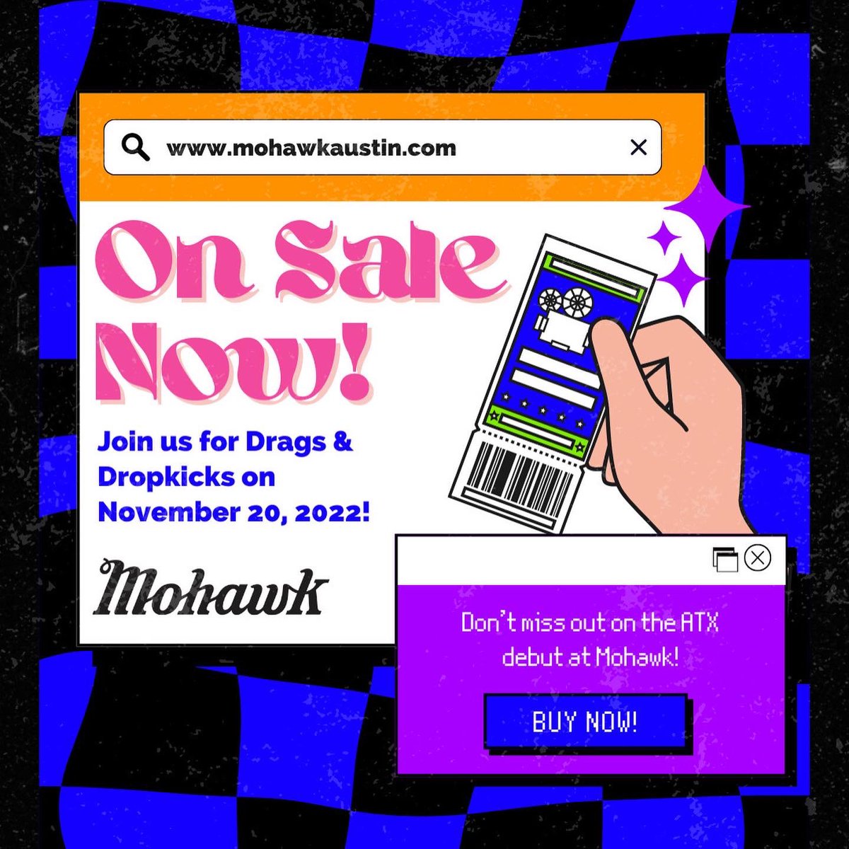 Tickets for Drags & Dropkicks are ON SALE NOW! 🔥 Did you get yours yet? You can see… 💓 SONNY KISS 💓 EDITH SURREAL 💓 MV YOUNG 💓 BILLY DIXON 💓 BRYAN KEITH 💓 RACHE CHANEL 💓 HOLIDEAD 💓 LUIGI PRIMO We can’t wait to party with y’all! mohawkaustin.com/event/?id=5314…