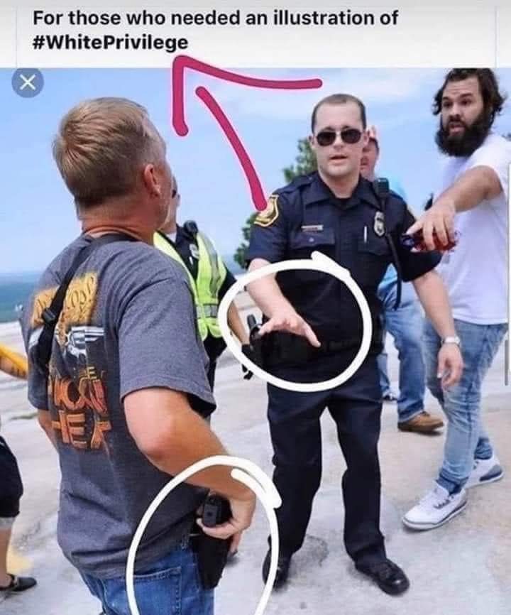AttorneyCrump's tweet image. Would this officer have shown this restraint if the man holding a weapon was a person of color? Photos like these show so clearly the underlying racism in American policing. We need law enforcement to understand that racial prejudice will no longer be accepted!