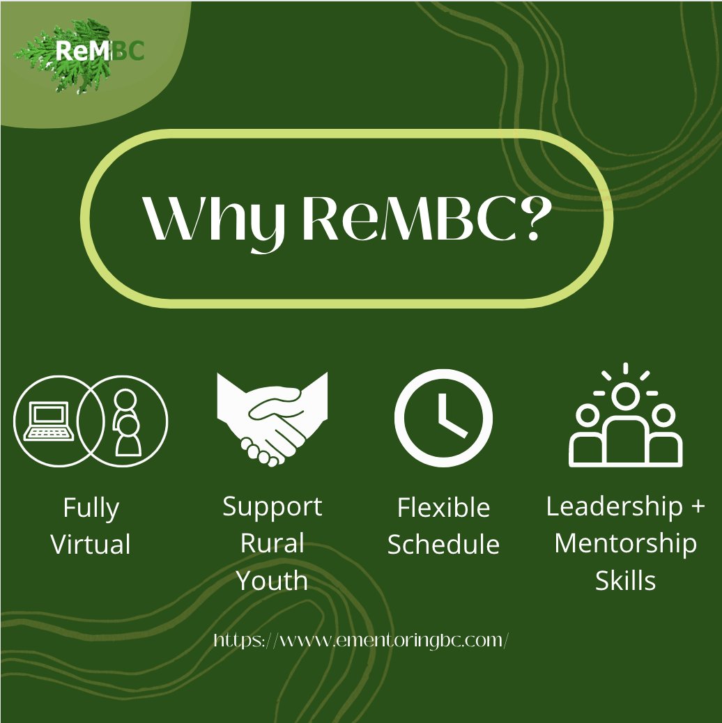 Hello students! We are looking for volunteers for our online mentoring program. Rural eMentoring BC connects rural high school students to post-secondary students around BC ementoringbc.com 
@CMTNcollege @selkirkcollege @nrnlights @NIC_first @UNBC  @bcit @Camosun @NVIT83