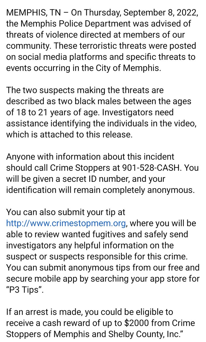 MEM_PoliceDept's tweet image. MPD needs help with identifying these individuals who are making threats to community members. 

If you have any information on who these individuals are, call CrimeStoppers at 901-528-CASH.