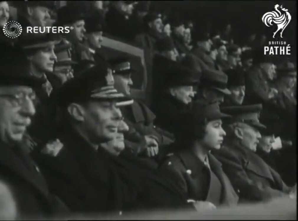 #QueenElizabethII attending her first football match – #Millwall vs #Chelsea, Southern League Cup Final 1945 (Picture from Reuters &amp; Pathe) May God Rest Her Soul 🙏
