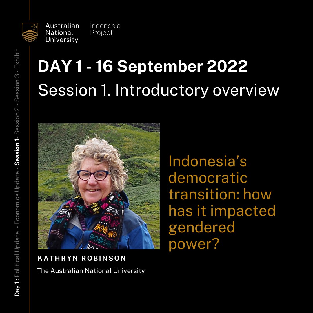 ANUIndonesia's tweet photo. In 2001 Kathy Robinson convened the 25th Update Conference entitled "Gender, equity and development in Indonesia’s reform period" w/ @BessellSharon. It's only fitting that Kathy kicks of this year's Update theme with an overview of what has changed over the past 20 yrs. #Update39 https://t.co/5hsMRtp75l