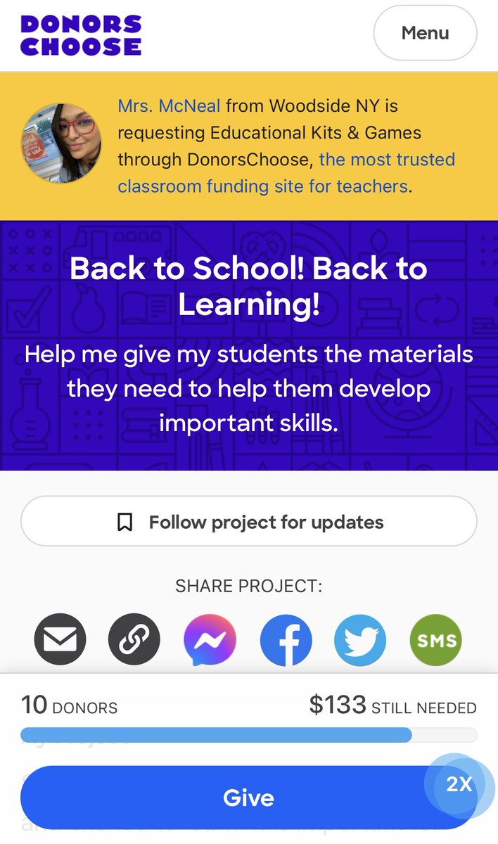 Wow! So close to getting this project funded 🤗 so grateful. donorschoose.org/project/back-t…