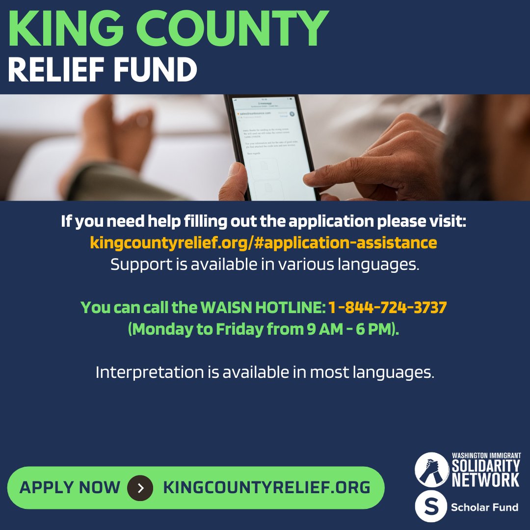 Introducing the King County Relief Fund! 🚨 
Immigrants in King County can apply for $1,000 in financial support! Applications are open now: kingcountyrelief.org
#KingCountyReliefFund #KingCountyImmigrants #WAISN