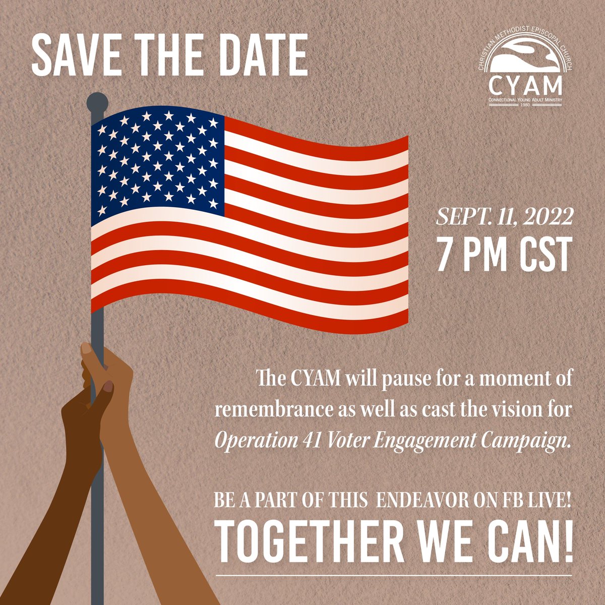 CYAM_CME's tweet photo. The CYAM is excited to present Operation 41: A Voter Engagement Campaign. Please join us as we share our objectives and how we all can have an impact on the Midterm Elections.  We look forward to
sharing with you!  

#MidtermsMatter
#EngagementCountsinEveryCounty
#CYAM
#IAmCYAM https://t.co/t8Yu7pY4eO