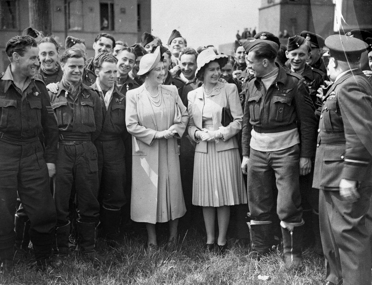 We join in expressing our sadness at the passing of HM Queen Elizabeth II 🌹 Her loyal service and dedication to her duties throughout her long reign was deeply admired &amp; she will be missed. 

Photo: Princess Elizabeth visiting RAF Bomber Command aircrew w/ her mother, 1944.