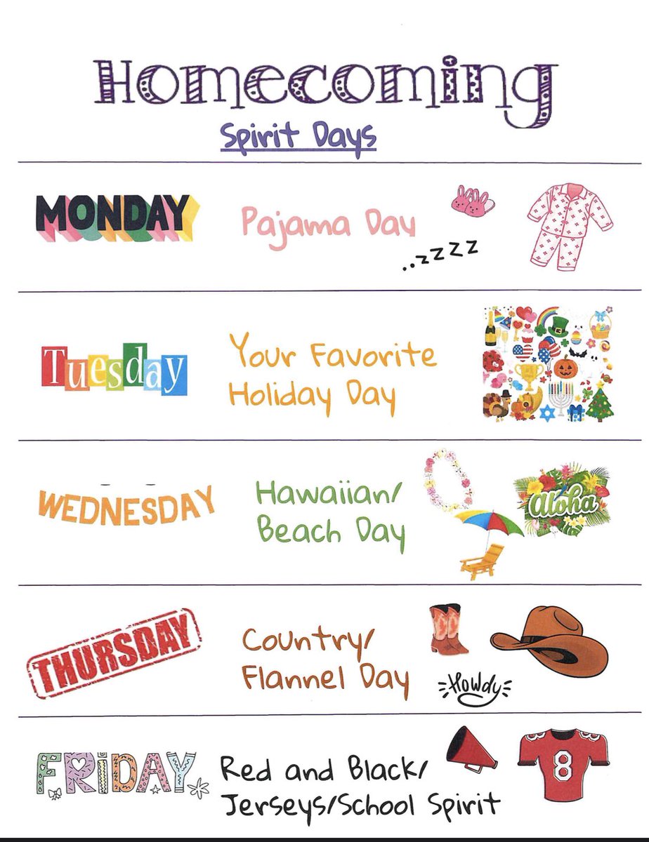 Next week’s spirit days😃